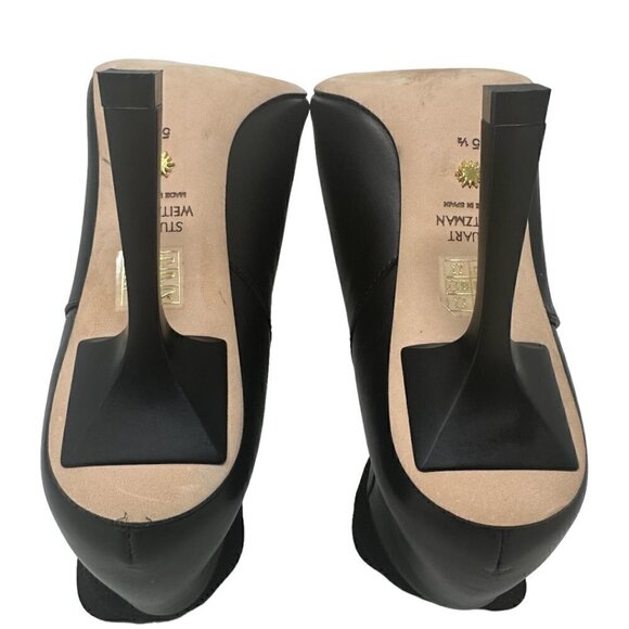 New Stuart Weitzman Max Black Leather Pointed Toe Sculptural Heel Bootie 5.5 - Picture 8 of 10